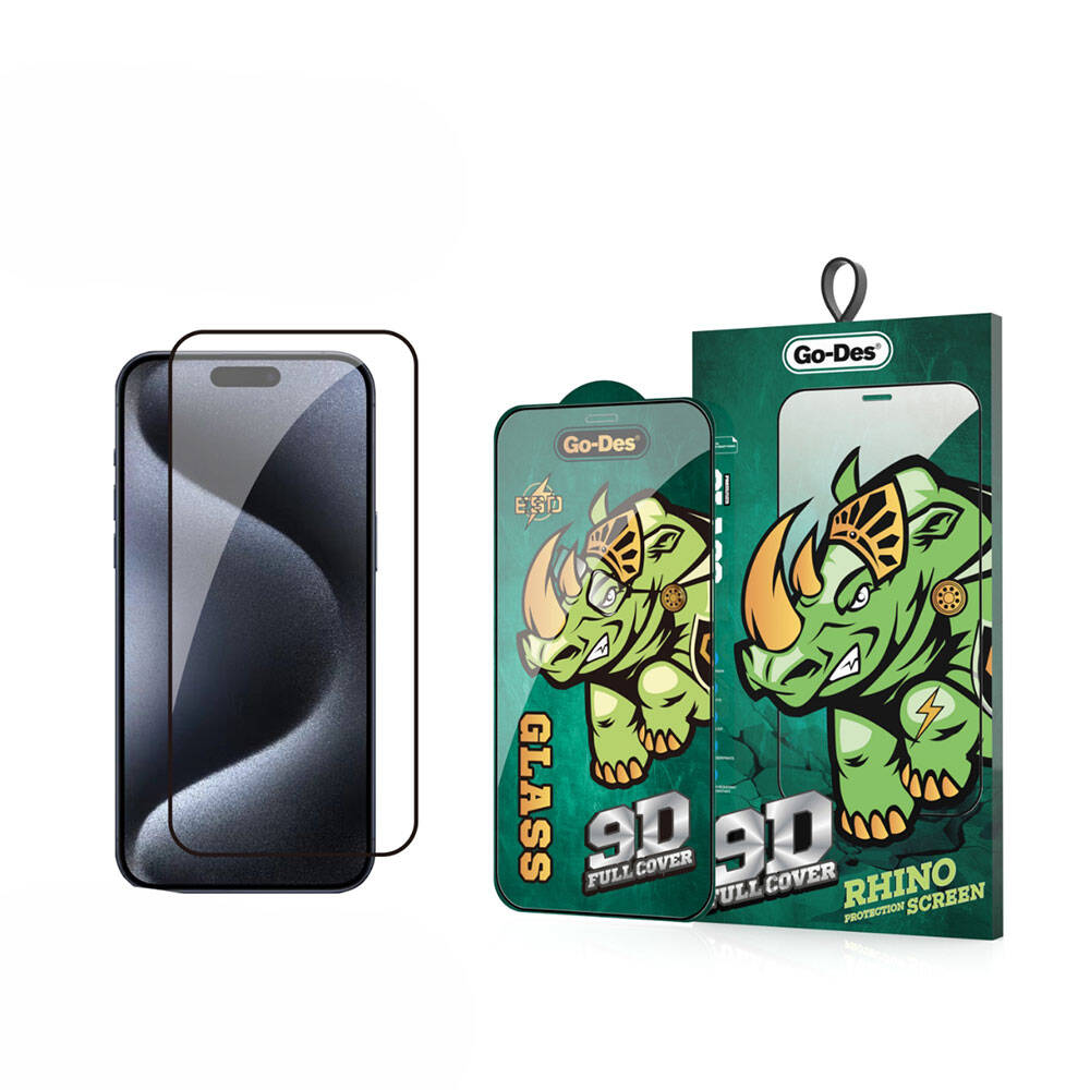 iPhone 16 Plus Go Des 9D Full Cover Temperli Cam Ekran Koruyucu Siyah