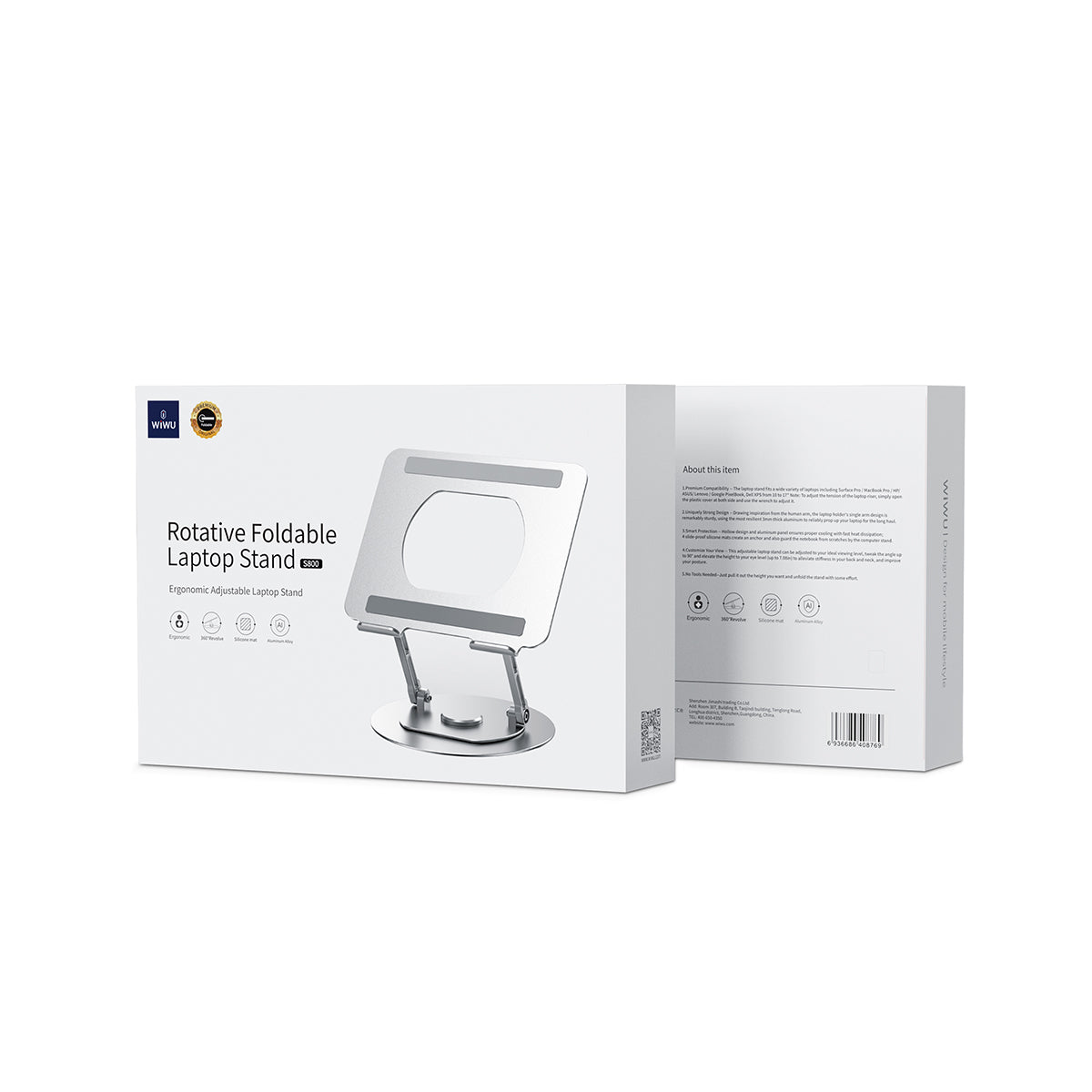 Wiwu S800 New Dönebilen Katlanabilir Laptop Standı Gümüş